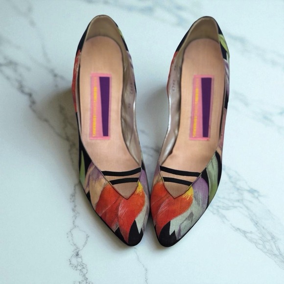 Susan Bennis/Warren Edwards Shoes - Susan Bennis Warren Edwards Floral Closed-Toe Heels Hand Made In Italy Sz 8.5